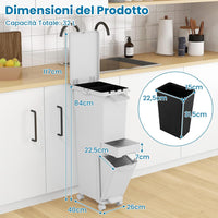 3 in 1 Pattumiera 32L, Cestino per Rifiuti con 2 Cassetti, 2 Scomparti Superiori e Adesivi, Pattumiera in Plastica a Pedale per Cucina Sala da Pranzo Soggiorno, 40x26x84 cm