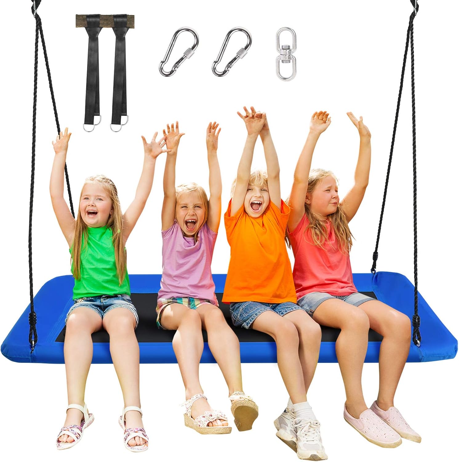 Altalena da Giardino per Bambini, Altalena 150cm con Struttura in Acciaio, Con Corde Regolabili, Adatta per Portico Cortile Giardino (Blu)