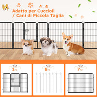 Recinto per Cani Interno ed Esterno, 8 Pannelli Altezza 60/80 CM Recinzione per Piccoli/Medi Animali/Coniglio/Gatto, Cancelletto Portatile Pieghevole con Porta (190 x 60 cm)