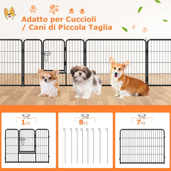Recinto per Cani Interno ed Esterno, 8 Pannelli Altezza 60/80 CM Recinzione per Piccoli/Medi Animali/Coniglio/Gatto, Cancelletto Portatile Pieghevole con Porta (190 x 60 cm)