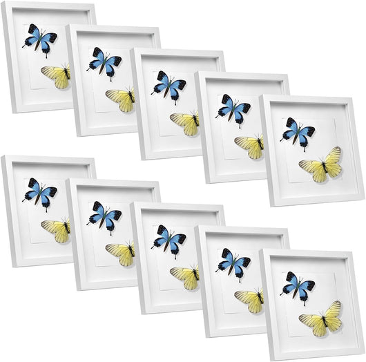 Set di 10 Cornice 3D per Foto da Muro Cornici 20x20cm per Oggetti Fino a 1,5cm, Cornici Fotografiche Multiple da Tavolo Portafoto Sospeso in Legno Passepartout Incluso, Bianco