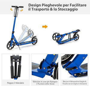 Scooter Monopattino a Spinta per Bambini Pieghevole e Regolabile in Altezza (91-106 cm), con Ruote Luminose e Cavalletto, Carico Massimo 100kg