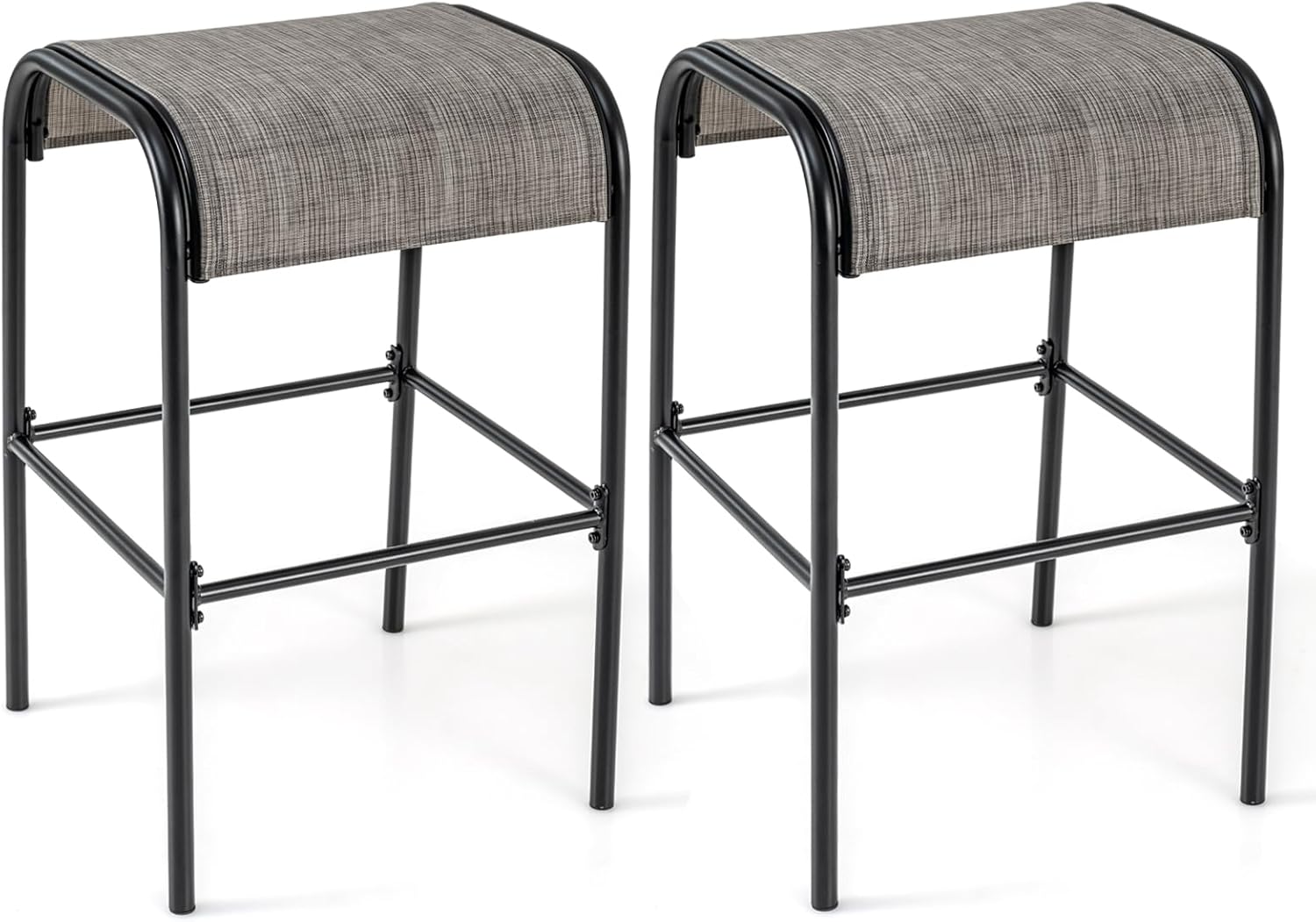 Set di 2 Sgabelli da Giardino,Sgabello da Giardino in Tessuto Texlilene, Sgabello da Bar da 76 cm, con Seduta Curva in Tessuto, Struttura in Metallo, Portata 180 kg, 47 x 47 x 76 cm
