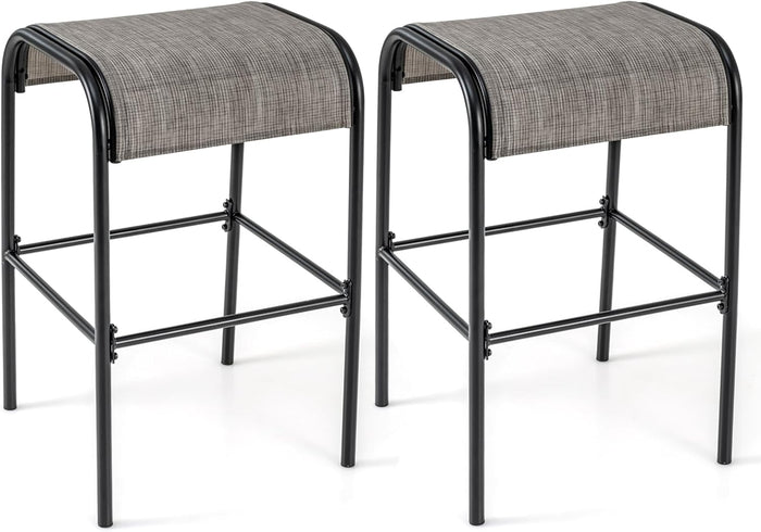 Set di 2 Sgabelli da Giardino,Sgabello da Giardino in Tessuto Texlilene, Sgabello da Bar da 76 cm, con Seduta Curva in Tessuto, Struttura in Metallo, Portata 180 kg, 47 x 47 x 76 cm