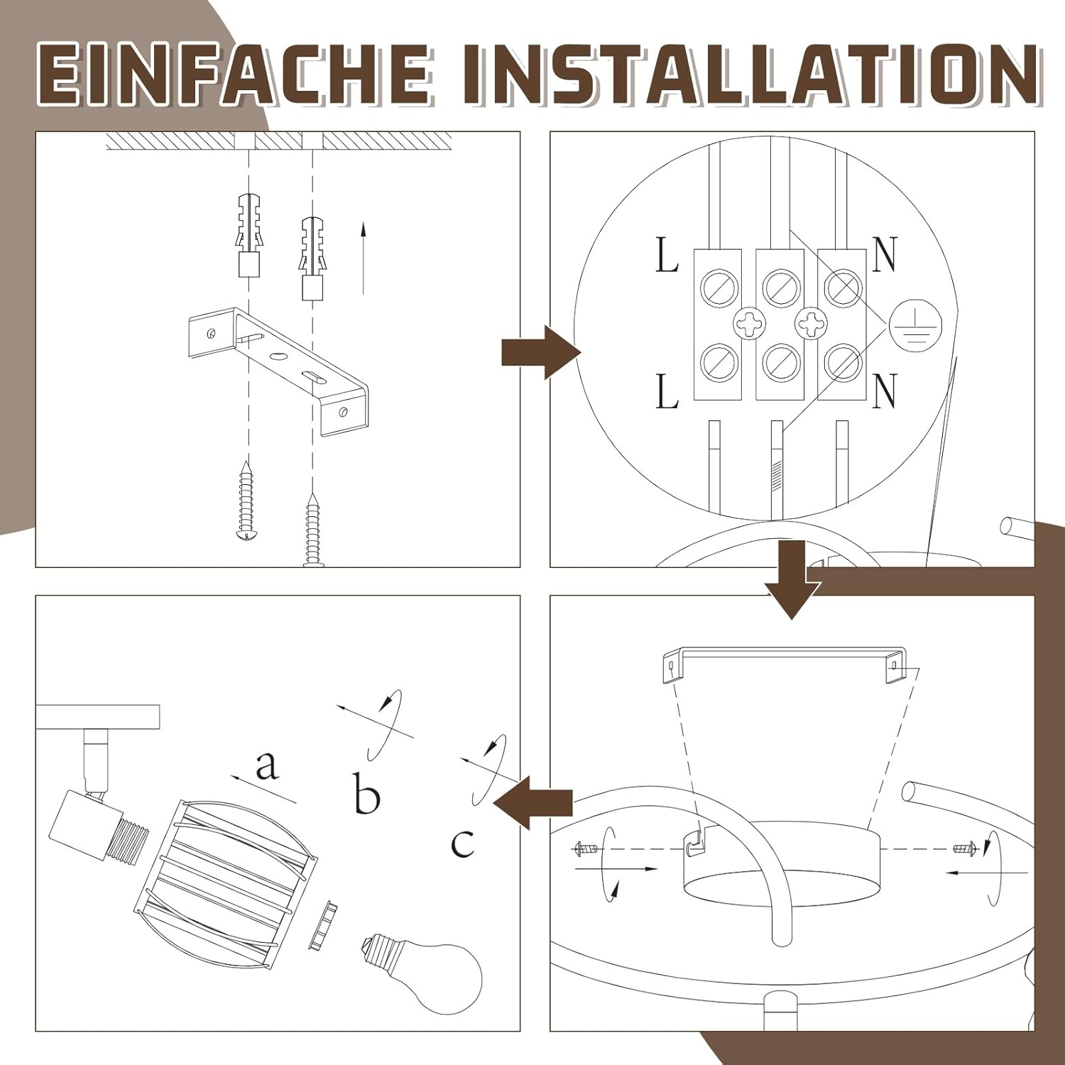 ZMH Faretto da soffitto retrò 3 fiamme E14 paralume cristallo per hotel