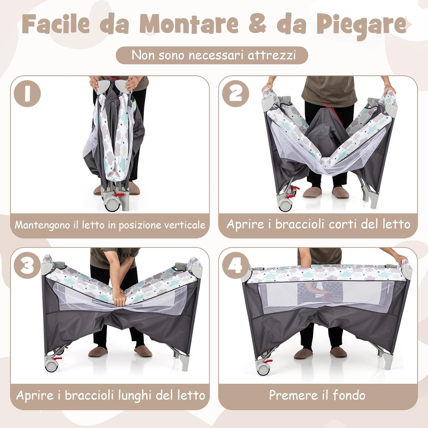 4 in 1 Lettino per Bambini con Materasso, Lettino Culla da Viaggio per Neonati, Culla Neonato con Fasciatoio, Box Portatile Pieghevole, con Ruote e Borsa, 125 x 65 x 119 cm (Grigio)