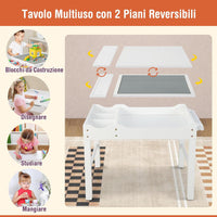 Tavolo da Gioco per Bambini in Legno con Piano Reversibile, Tavolo Multiattività Bambini 2 in 1, Porta Rotolo di Carta da Disegno, per Camera da Letto, Soggiorno (Bianco)