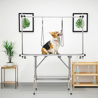 Tavolo da Toelettatura per Cani, Accessori Pieghevole per Toilette con Bracci Regolabili in Altezza, Guinzagli e Morsetti a Vassoio a Rete, Portata 150 kg (125 x 61 x 162,5 cm)