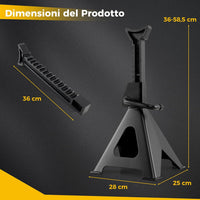 Coppia di Cavalletti per Auto con Portata di 6 Tonnellate, Cavalletti Auto Treppiedi a Cremagliera Altezza di Sollevamento 360-585 mm, Cavalletti Supporto Solleva Auto, Nero