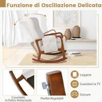 Poltrona Relax a Dondolo con Pouf, Sedia Soggiorno con Schienale Imbottito, Struttura in Legno, Tasca Laterale, Set Poltrona e Poggiapiedi per Soggiorno Camera da Letto