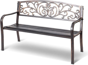Panchina da Esterno, Panchina in Metallo Verniciato con Schienale Bello, Sedile Ampio e Braccioli Ergonomici, Panca da Giardino, Balcone e Cortile, 126 x 60 x 85 cm (Bronzo)