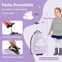 Valigia per Bambini da 16" con Ruote, Valigia Rigida con Manico Telescopico in Alluminio, Regalo per Bambini, 33 x 26 x 81cm (Rosa)
