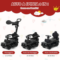 Auto a Spinta per Bambini, Macchina Cavalcabile a Spinta con Tettuccio Regolabile Maniglia per Genitori Paracolpi, Ideale per Bambini 12-36 Mesi (Nero)