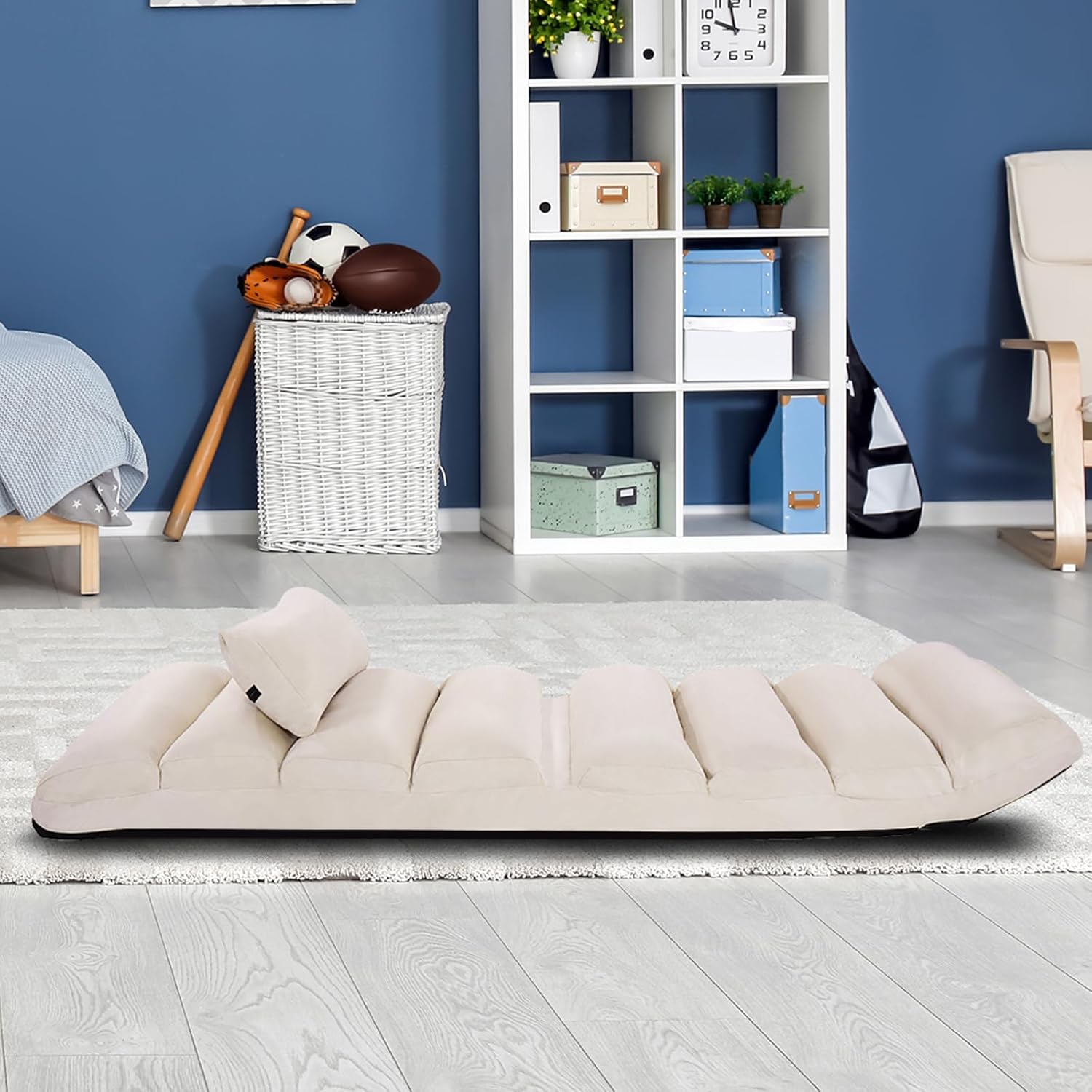 Sedia Pieghevole da Pavimento Portatile, Divano Imbottito, Regolabile in 5 Posizioni, Supporto per la Schiena, Ideale per Rilassarsi Leggere (Beige)