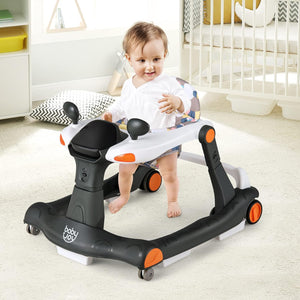 Girello per bambini 2 in 1, Girello con Altezza e Velocità Regolabili, Carillon con Luci e Cuscino Comodo, Primi Passi per Bambini 6-18 Mesi, Capacità di carico: 15 kg (Nero)