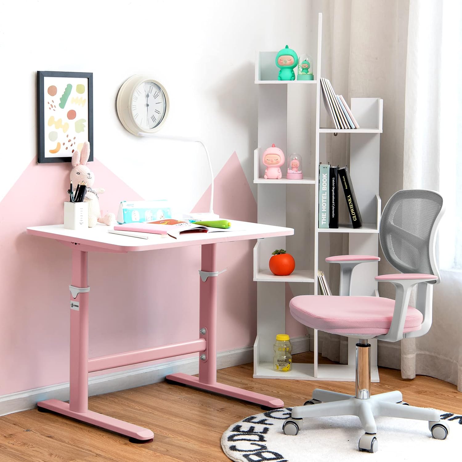 Sedia per Scrivania per Bambini, Sedia per Computer per Bambini con Altezza Regolabile, Ruote con Freni, Sedile Girevole a Rete, Sedia Ergonomica per Bambini 3-10 Anni (Rosa)