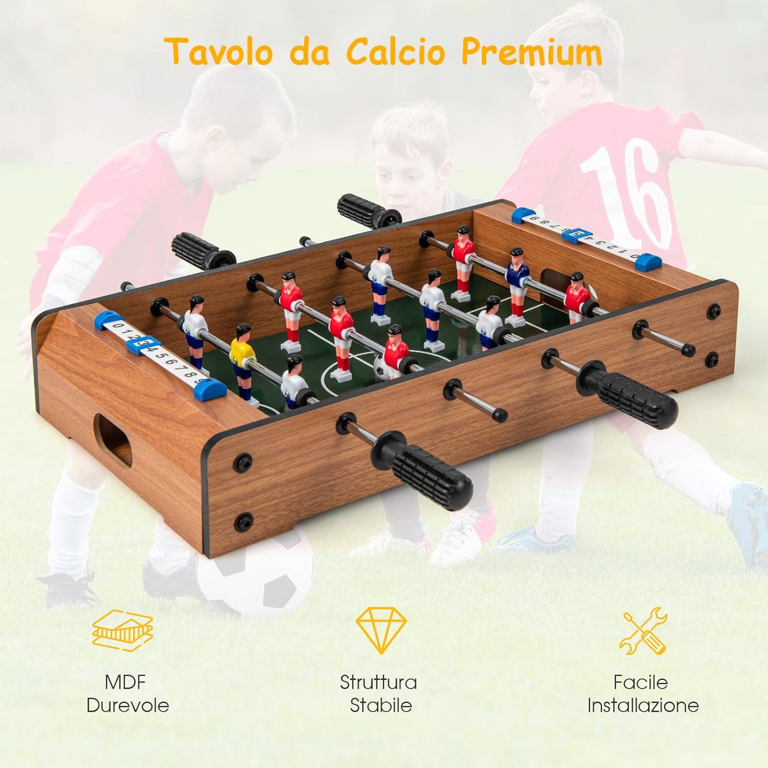 Mini Calcio Balilla, Calcetto da Tavolo Salvaspazio con Maniglie 2 Palloni, Segnapunti, Gioco da Tavolo per Feste per Adulti e Bambini