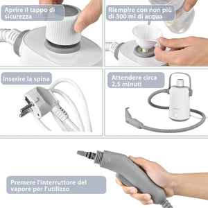 1000W Pulitore a Vapore Multiuso, Macchina a Vapore Portatile con 10 Accessori Serbatoio da 300 ml, Pulizia a Vapore con Tubo Flessibile per Cucina Bagno Finestre (Grigio)