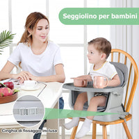 Seggiolone Pappa per Bambini 6 in 1, Seggiolone per Neonati Convertibile, Tavolo per Costruzioni per Bambini, con Imbracatura a 5 Punti, per Bambini da 6 Mesi fino 3 Anni (Grigio)