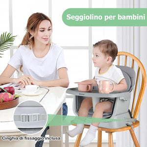 Seggiolone Pappa per Bambini 6 in 1, Seggiolone per Neonati Convertibile, Tavolo per Costruzioni per Bambini, con Imbracatura a 5 Punti, per Bambini da 6 Mesi fino 3 Anni (Grigio)
