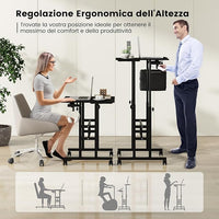 Scrivania per Computer Regolabile in Altezza, Scrivania Salvaspazio con Ruote e Ganci, Tavolo Porta PC per Studio e Ufficio, 60 x 60 x 72-124 cm (Nero)