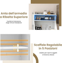 Mobile Dispensa per Cucina, Mobile da Forno Autonomo con Pannello Forato, Porte Trasparenti, Ripiano Regolabile, 8 Ganci e 1 Cestello appendibile, 76 x 36 x 161 cm