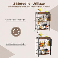 Carrello da Bar a 3 Ripiani, Carrello da Servizio Industriale con Vassoio Rimovibile, 4 Ruote Bloccabili e 1 Maniglia, Carrello da Cucina con Ruote, 73 x 40 x 94 cm