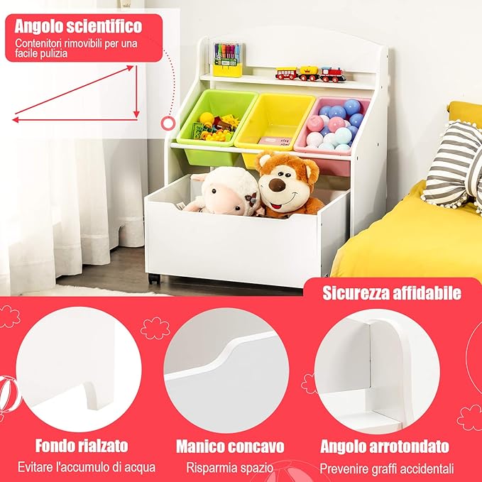 Scaffale Libreria per Bambini, Mobile Portalibri con Contenitori e Cassetti, 76 x 38 x 63,5 cm (Bianco)