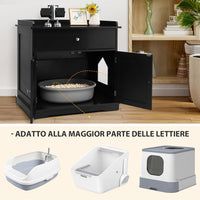 Mobile per Lettiera Gatti in Legno, con Portaoggetti, 2 Ante, Cassetto e Ingresso Laterale, Mobiletto Multiuso per Ingresso e Soggiorno, 76 x 53 x 74 cm, Carico Massimo 30 kg (nero)