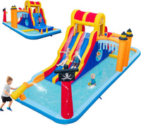 Castello Gonfiabile, Casa Gonfiabile con 2 Scivoli, Piscina, Parete da Arrampicata, Tunnel e Cannone d'Acqua, per Bambini di 3-10 Anni, 693 x 295 x 263 cm