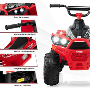 12V Quad Elettrico per Bambini, Macchina Elettrica con Velocità Alta/Bassa, Sedile Comodo Fari Corno e Musica, Auto Elettrica Cavalcabile 2,2/4,3 km/h (Rosso)
