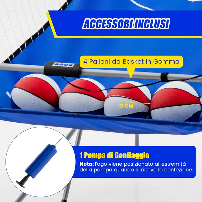Macchina da Pallacanestro Elettronica Pieghevole, Gioco Arcade da Basket a Doppio Tiro per Casa con 8 Modalità di Gioco, Suono Arcade, Punteggio Elettronico, 4 Palloni e Pompa (Blu e bianco)