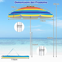 Ombrellone da Spiaggia 198 cm, Ombrello Parasole da Esterno con Palo Inclinabile in Alluminio, Ombrellone Portatile con Borsa di Trasporto, Anti UV 50+, 8 Stecche (Colorato)