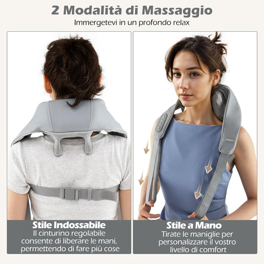 Massaggiatore Cervicale, Massaggiatore Shiatsu per Collo e Spalle Senza Fili con Impasto Profondo 4D dei Tessuti con Riscaldamento, 2 Modalità e 2 Livelli di Intensità (Grigio)