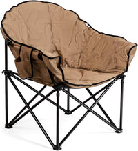 Sedia da Campeggio Pieghevole, Sedia Imbottita con Porta Bicchiere, per Campeggio Pesca Giardino Cortile Spiaggia, Struttura in Ferro (Marrone)