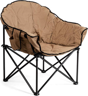 Sedia da Campeggio Pieghevole, Sedia Imbottita con Porta Bicchiere, per Campeggio Pesca Giardino Cortile Spiaggia, Struttura in Ferro (Marrone)