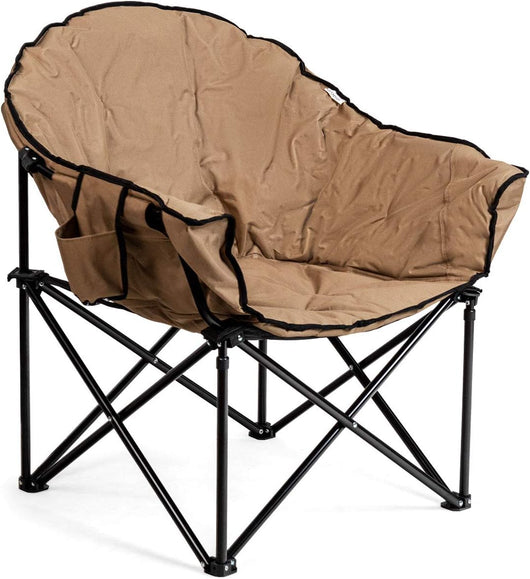 Sedia da Campeggio Pieghevole, Sedia Imbottita con Porta Bicchiere, per Campeggio Pesca Giardino Cortile Spiaggia, Struttura in Ferro (Marrone)