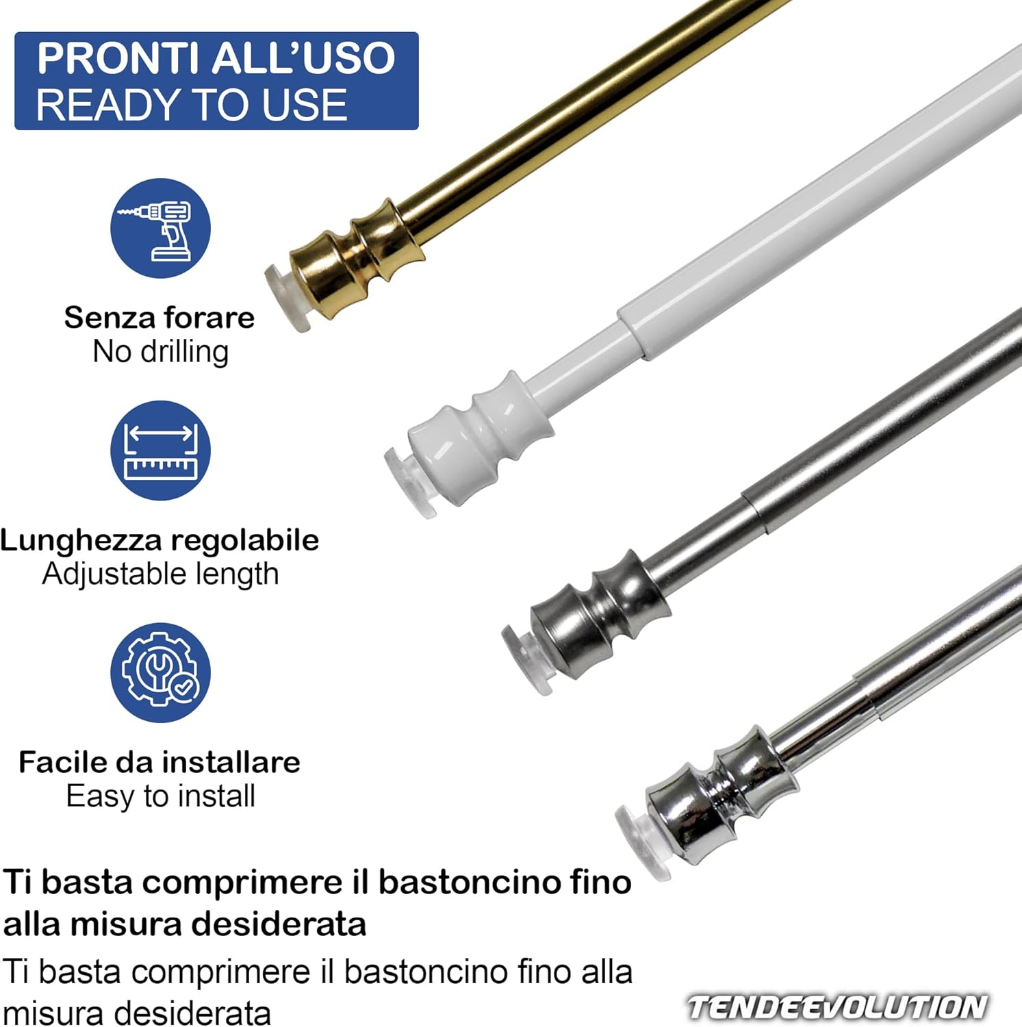 Astine a Molla in Ferro, Coppia Bastoncini Pressione Estensibili 40-50cm - Colore Oro