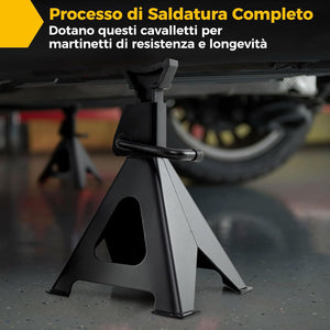 Coppia di Cavalletti per Auto con Portata di 6 Tonnellate, Cavalletti Auto Treppiedi a Cremagliera Altezza di Sollevamento 360-585 mm, Cavalletti Supporto Solleva Auto, Nero
