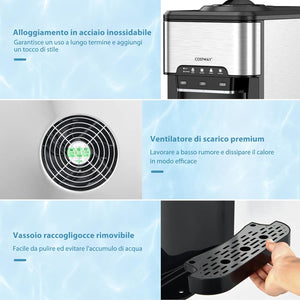 Erogatore Acqua 3 in 1, con Macchina del Ghiaccio, Dispender Acqua con 3 Impostazioni di Temperatura Caldo/Freddo/Ghiaccio, Regge Bottiglie 10-20 L, per Casa Ufficio Dormitorio