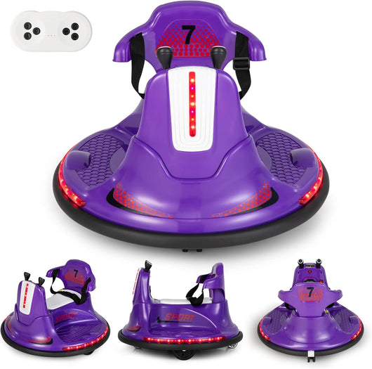 6V Autoscontro Elettrico per Bambini, Veicolo Elettrico con Telecomando, Girevole a 360°, Luci LED Colorate e Cintura di Sicurezza Regolabile, 37-95 Mesi (Viola)
