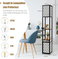 Lampada da Terra Design e Vintage, Lampada a Stelo da Terra con 2 Ripiani, Ideale per Camera da Letto, Soggiorno e Ufficio, 26 x 26 x 156 cm, Nero