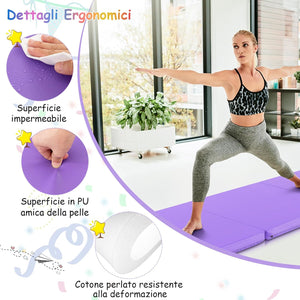 Tappetino da Yoga Spesso, Tappetino Fitness Pieghevole e Portatile con Imbottitura in EPE, Cerniera e Maniglie, Materassino Allenamento da Casa e Palestra,180 x 60 x 5 cm