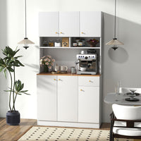 Armadio Dispensa da Cucina, Credenza da Cucina Alta con Ripiani Regolabili in 3 Posizioni, Illuminazione a LED e Presa Elettrica, per Sala da Pranzo, Soggiorno, Cucina, 100 x 40 x 181 cm