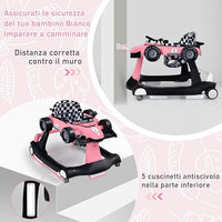 Girello per Bambini 4 in 1, Girello Pieghevole con Altezza e Velocità Regolabili, Carillon con Luci, Volante, Primi Passi per Bambini 6-18 Mesi, Portata 15 kg (Rosa)