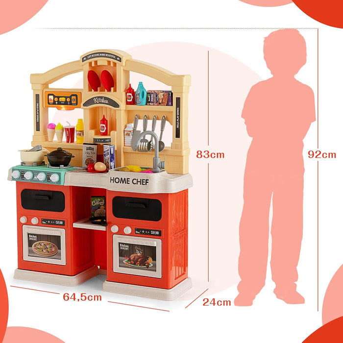 Cucina Giocattolo per Bambini 69 Pezzi, Cucinetta per Bambini 3 Anni+ con Luci Suoni Vapore e Acqua in Ebollizione, 3 Anni+, 64,5 x 24 x 83 cm (Arancio)