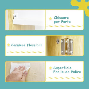 Scaffale per Bambini a Forma di Casa, Libreria Multiusa con 2 Ante, Sistema Anti-ribaltamento e Gambe in Legno per Sala Giochi Asilo Camera da Letto, 60 x 30 x 103 cm