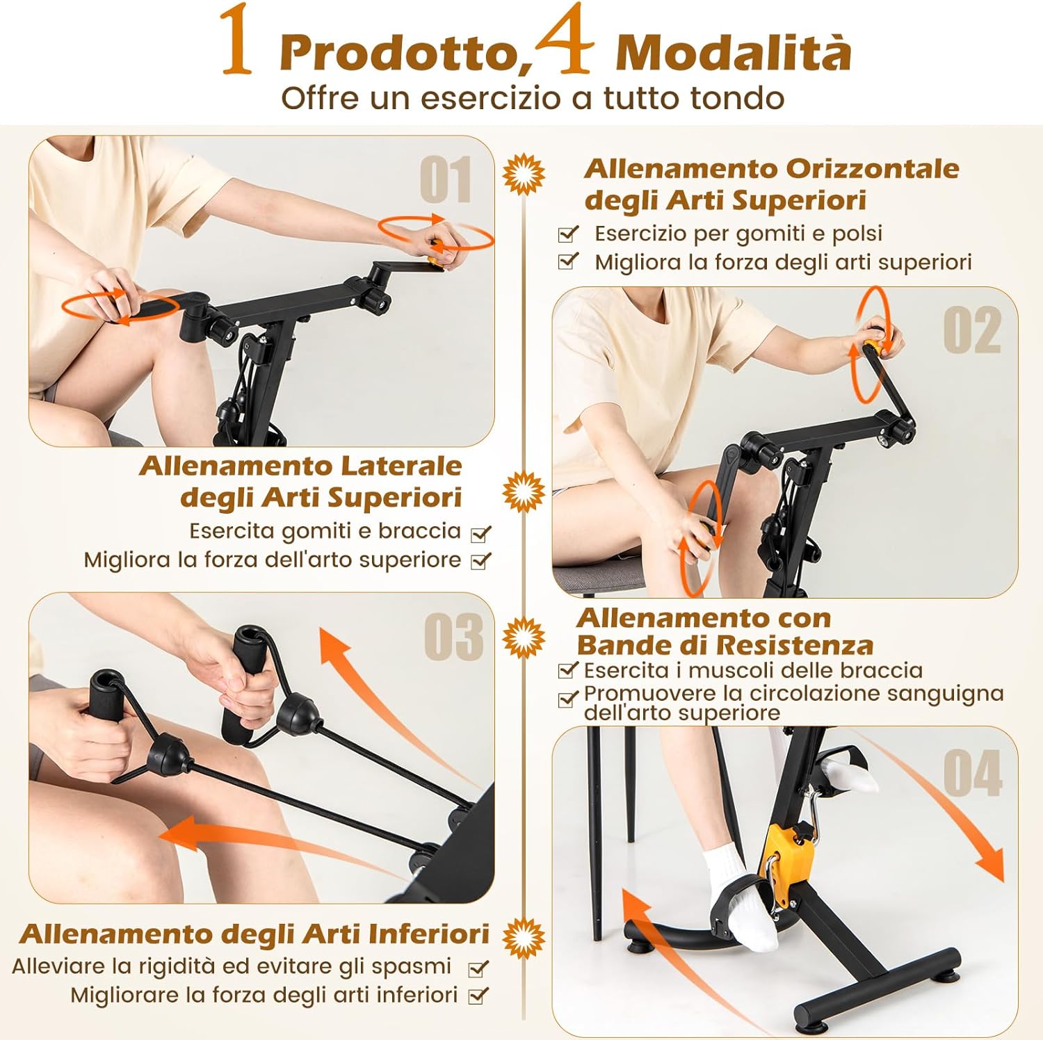 Cyclette a Pedali Pieghevole, Macchina per Fitnes con Resistenza e Altezza Regolabili e Cuscinetti Antiscivolo, Attrezzature per Riabilitazione degli Anziani