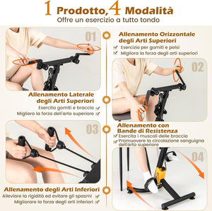 Cyclette a Pedali Pieghevole, Macchina per Fitnes con Resistenza e Altezza Regolabili e Cuscinetti Antiscivolo, Attrezzature per Riabilitazione degli Anziani