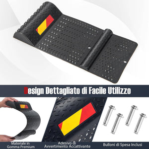 2 Pezzi Tappeto Ferma Ruote, Set di Fermaruote per Parcheggio con Striscia di Avvertimento, Superficie Antiscivolo, 53 x 25,5 x 5 cm
